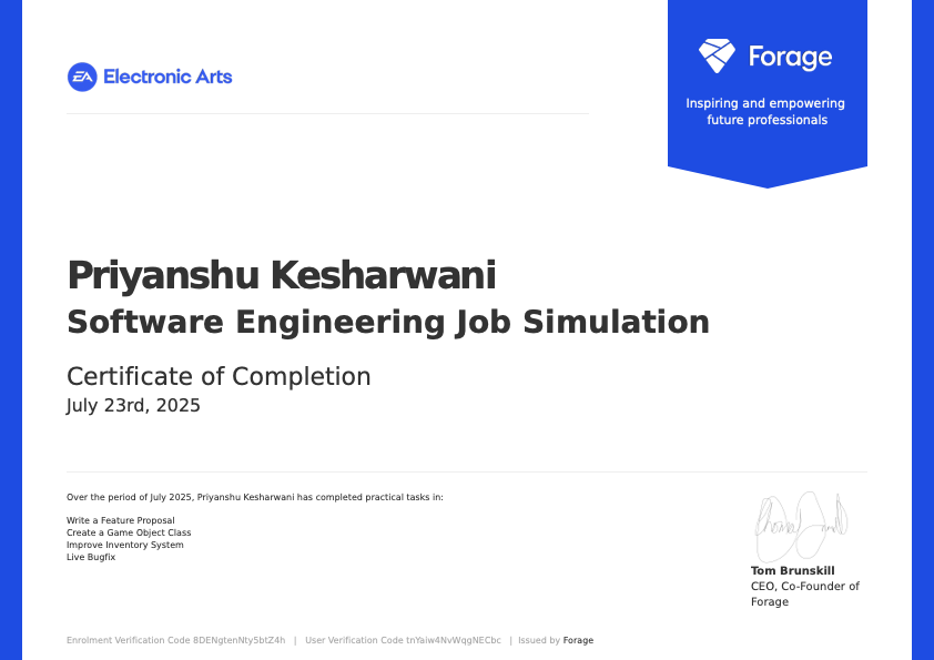Electronic Arts - Software Engineering Job Simulation