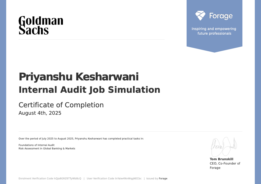 Goldman Sachs - Internal Audit Job Simulation