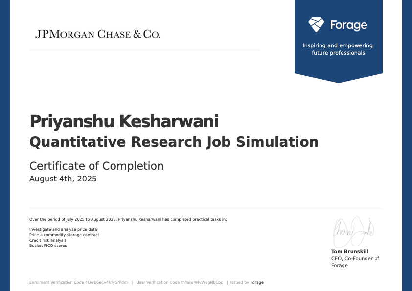 J.P. Morgan - Quantitative Research Job Simulation
