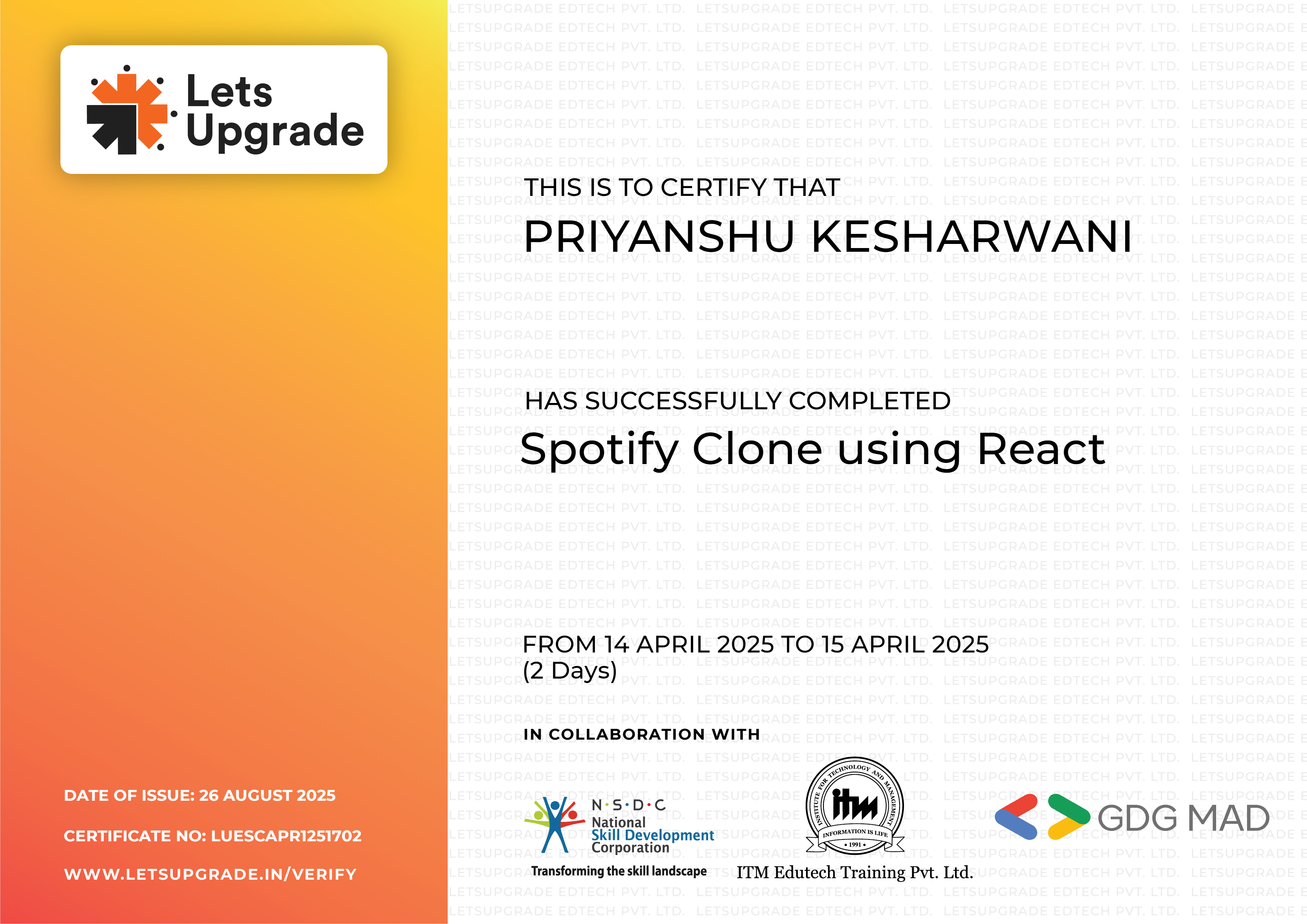 LetsUpgrade - Spotify Clone using React