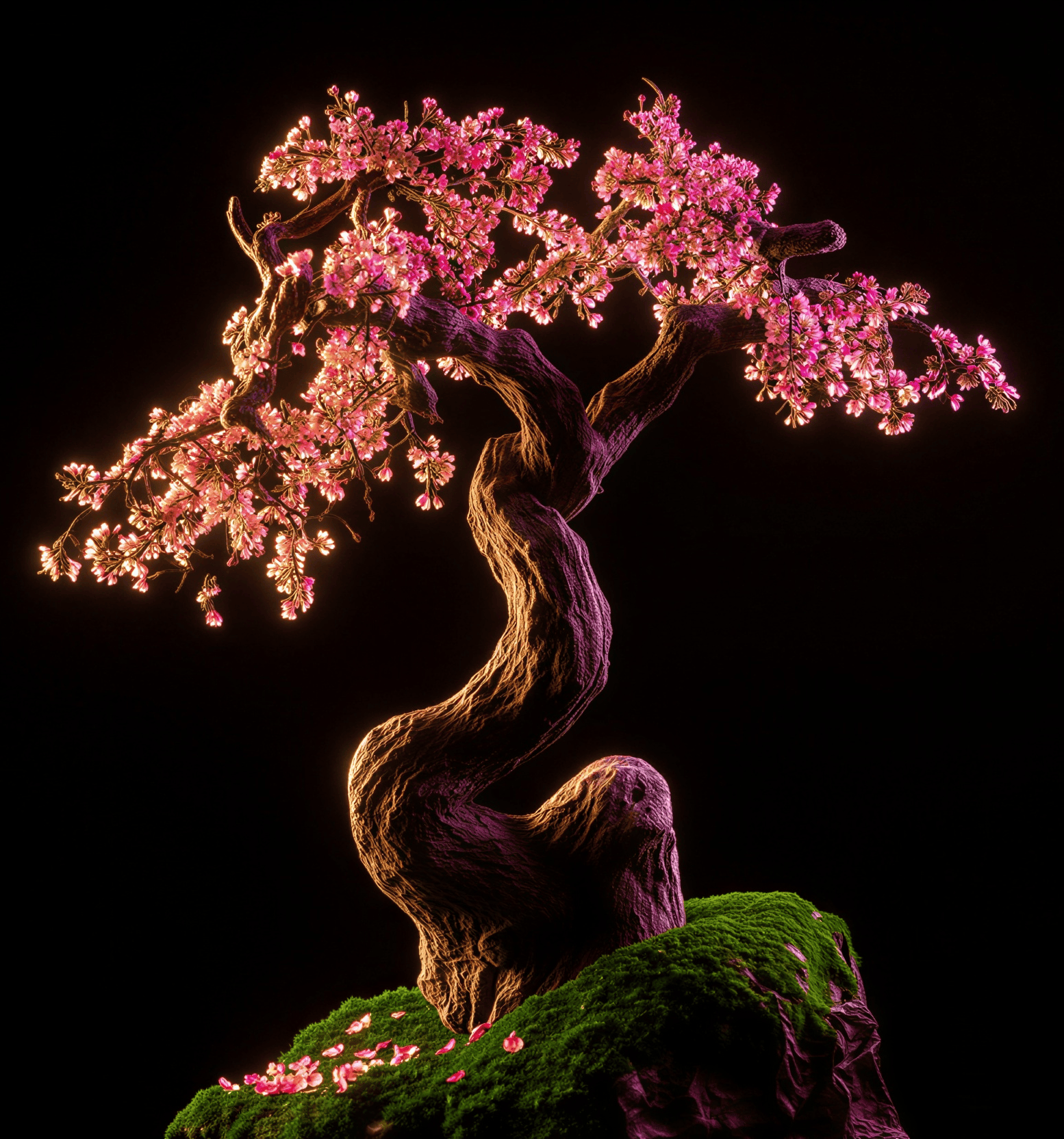 Bonsai tree glowing